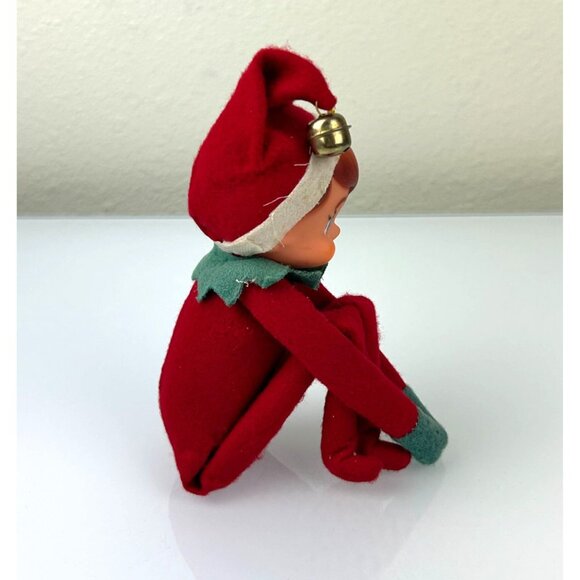 Vintage Rubber Face Knee Hugger Elf Figure Christmas Holiday Blue Eyes Bell READ - Picture 7 of 13